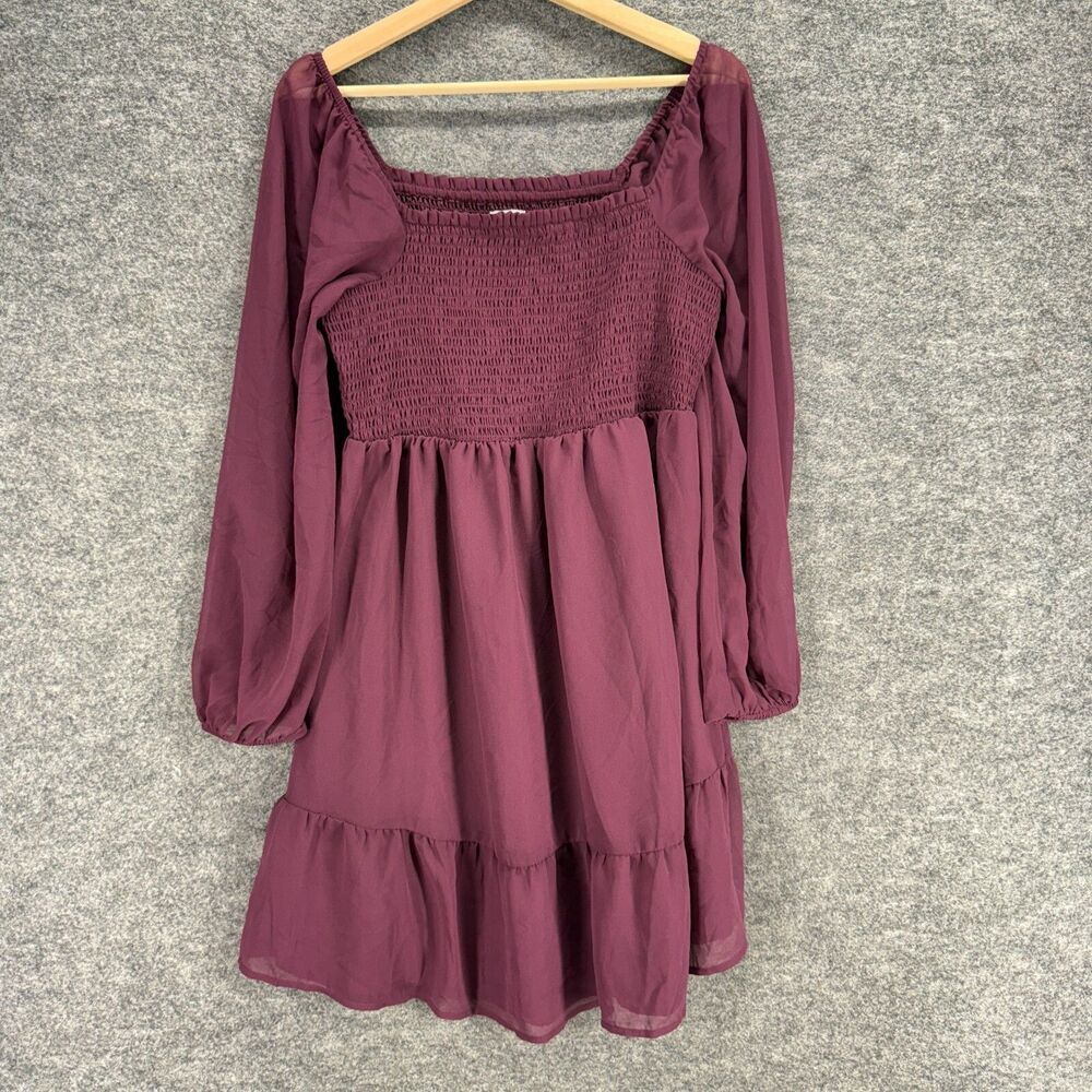 Isabel Dress Women M Medium Purple Mini Short Square Neck Long Sleeve Lined